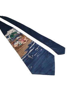 Holiday Santa Beach Fun Necktie Christmas Themed Polyester Blue Multicolor